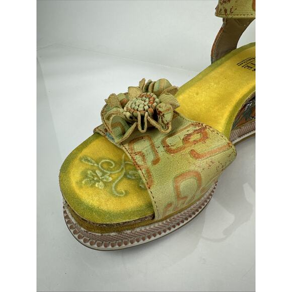 L’Artiste Spring Step 3D Floral Geo Wedge Size 40 Green Orange Yellow - Picture 4 of 16